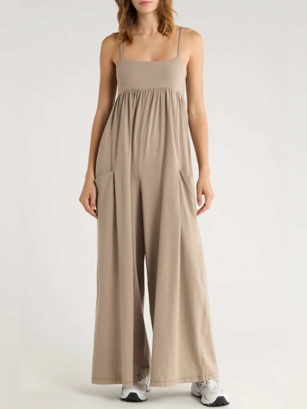 Free People Movement Hot Shot Strappy Stretch Cotton Jumpsuit in Hickory XS NWT